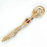 Art Deco Platinum on 14kt Yellow Gold Ruby P{earl and Diamond Elongated Brooch