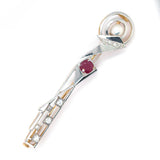 Art Deco Platinum on 14kt Yellow Gold Ruby P{earl and Diamond Elongated Brooch