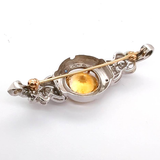 Vintage 14kt White Gold Citrine and Diamond Brooch