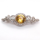 Vintage 14kt White Gold Citrine and Diamond Brooch