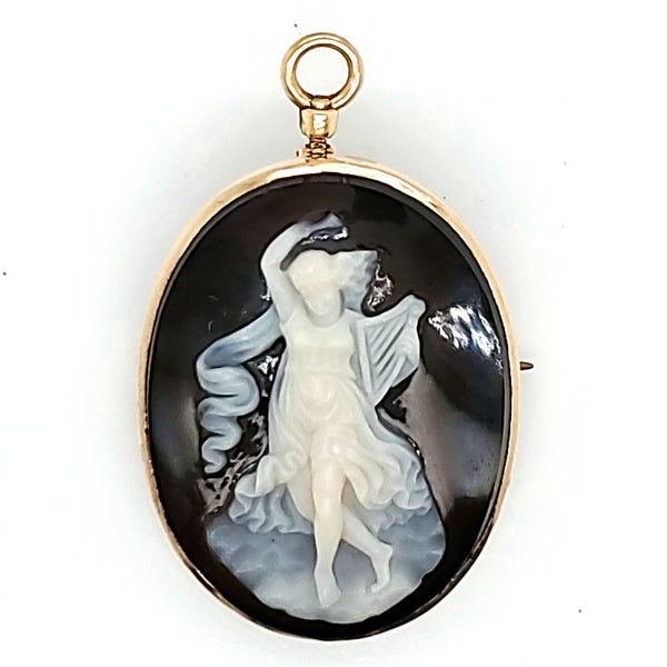 Signed And Numbered 14Kt Carved Hard Stone Cameo Brooch/Pendant