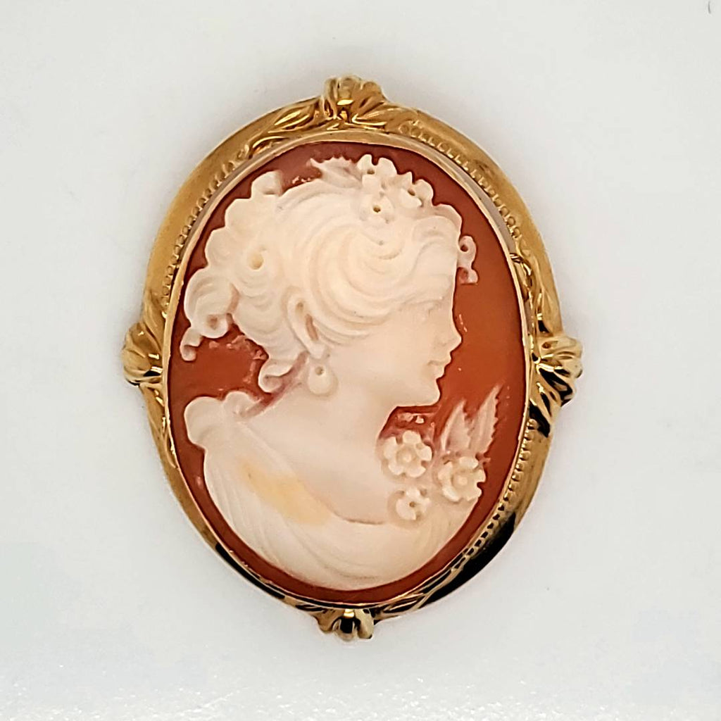 Vintage 14Ktyg Diamond Shell Cameo Brooch/Pendant