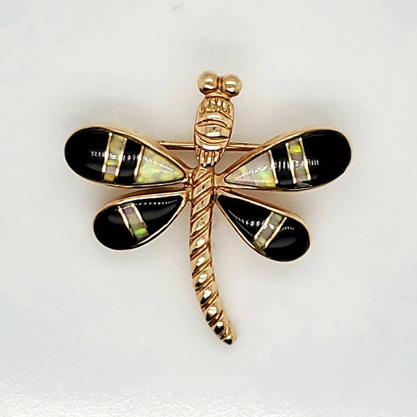 14kt Yellow Gold Opal and Onyx Dragonfly Pendant/Brooch