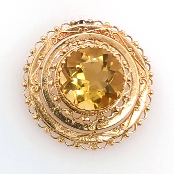 Vintage 14kt Yellow Gold Citrine Brooch Pendant