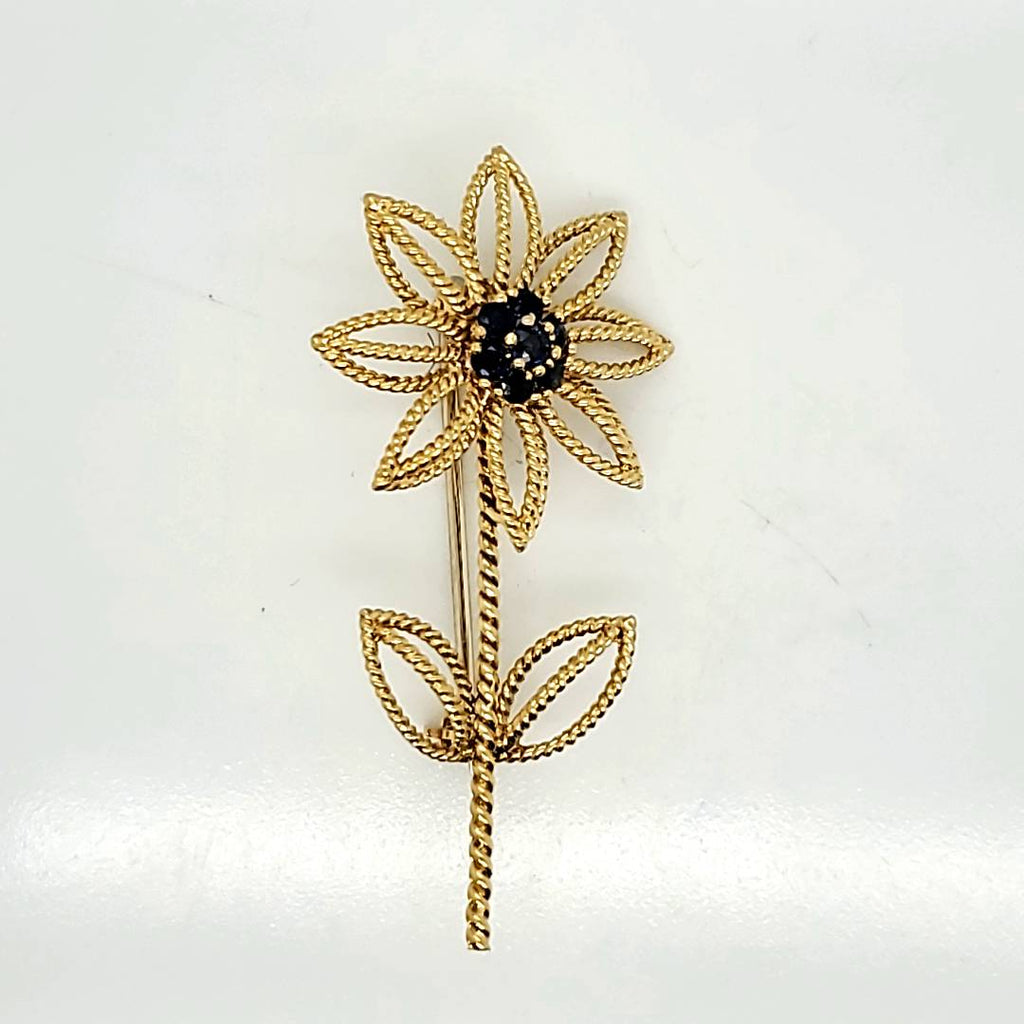 18kt Yellow Gold and Sapphire Daisy Flower Brooch