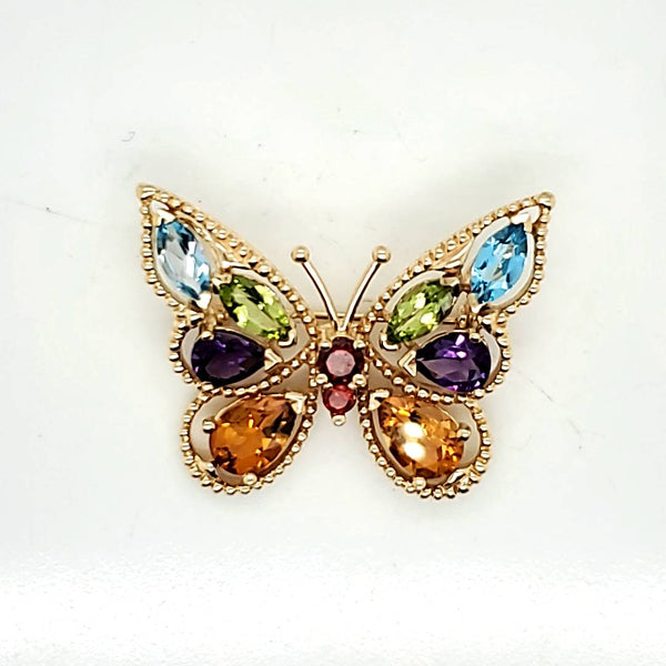 14kt Yellow Gold Gem Stone Butterfly Brooch and Pendant