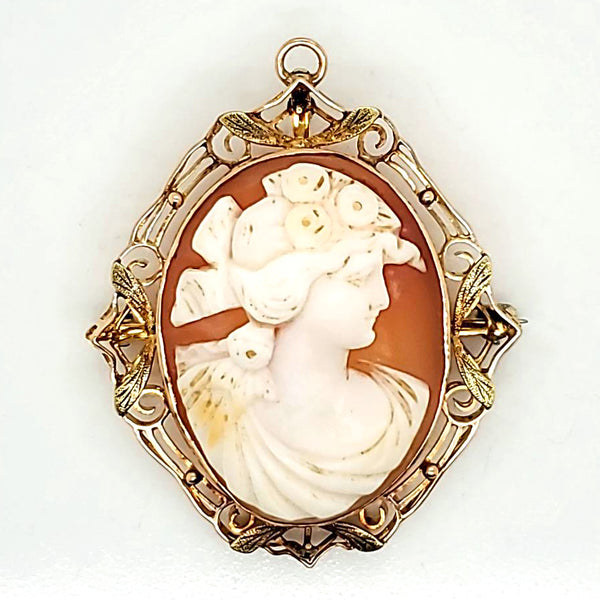 Antique Victorian 14ktyg diamond shell cameo brooch/pendant