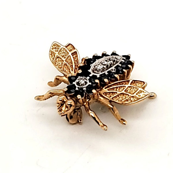 Vintage 14Kt Yellow Gold Diamond And Sapphire Vintage Bee Brooch