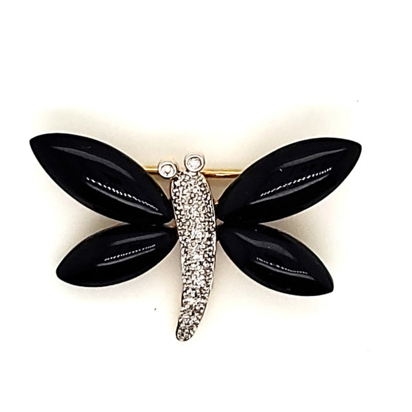 18kt White Gold Onyx and Diamond Dragonfly Brooch