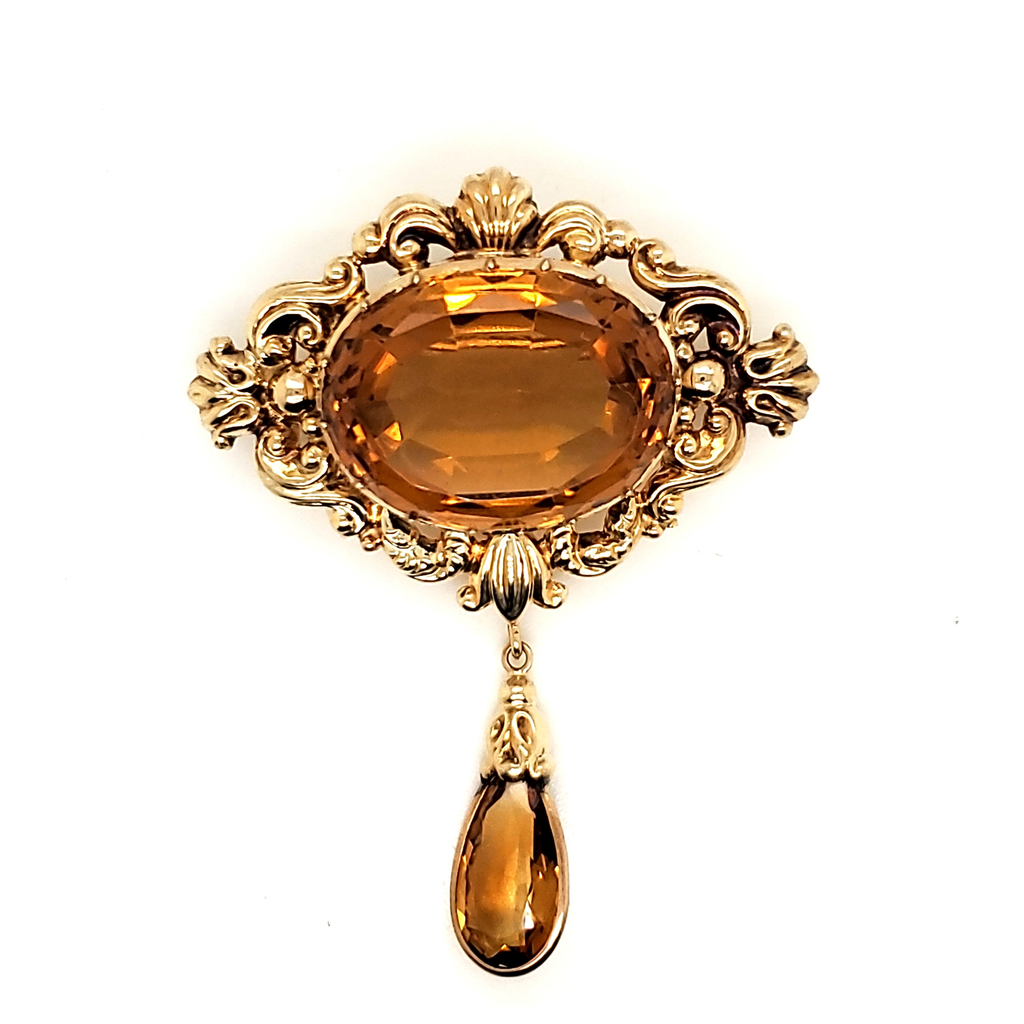 Vintage 14kt Yellow Gold Citrine Brooch