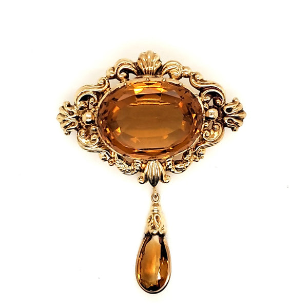 Vintage 14kt Yellow Gold Citrine Brooch