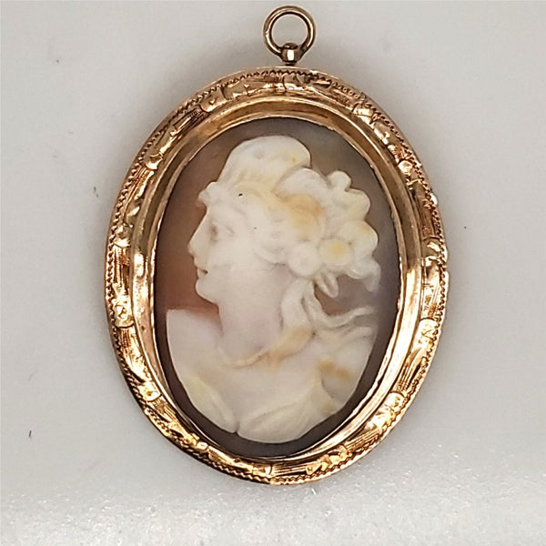 Vintage 10ktyg diamond shell cameo brooch/pendant