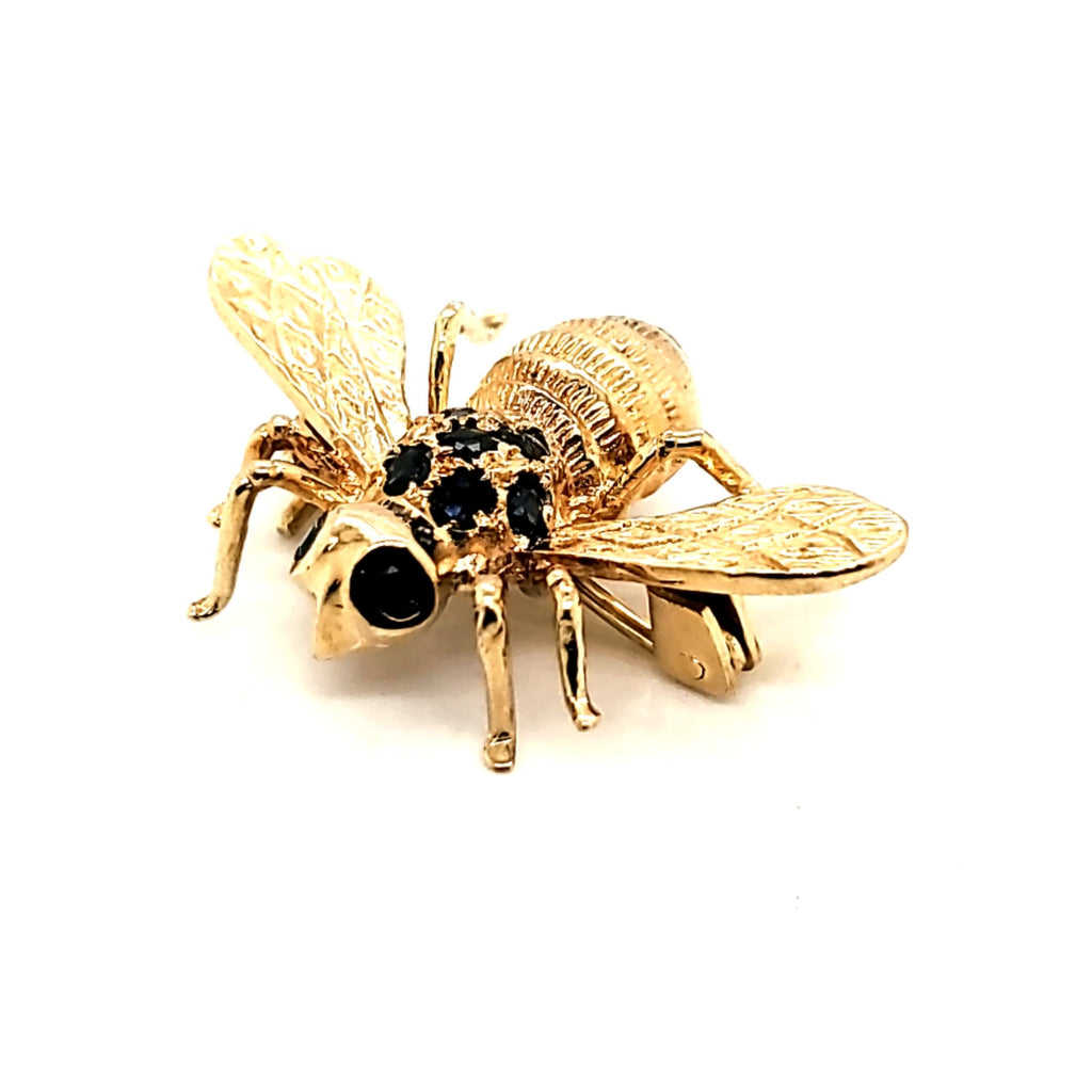 Vintage 14Kt Yellow Gold Sapphire Vintage Bee Brooch