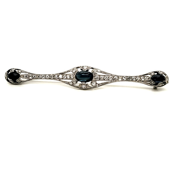 Art Deco Filigree Platinum Sapphire and Diamond Brooch