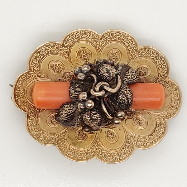 Antique Victorian 14ktyg Coral Brooch/Pendant