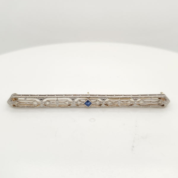 14kt White Gold Filigree Sapphire Bar Pin