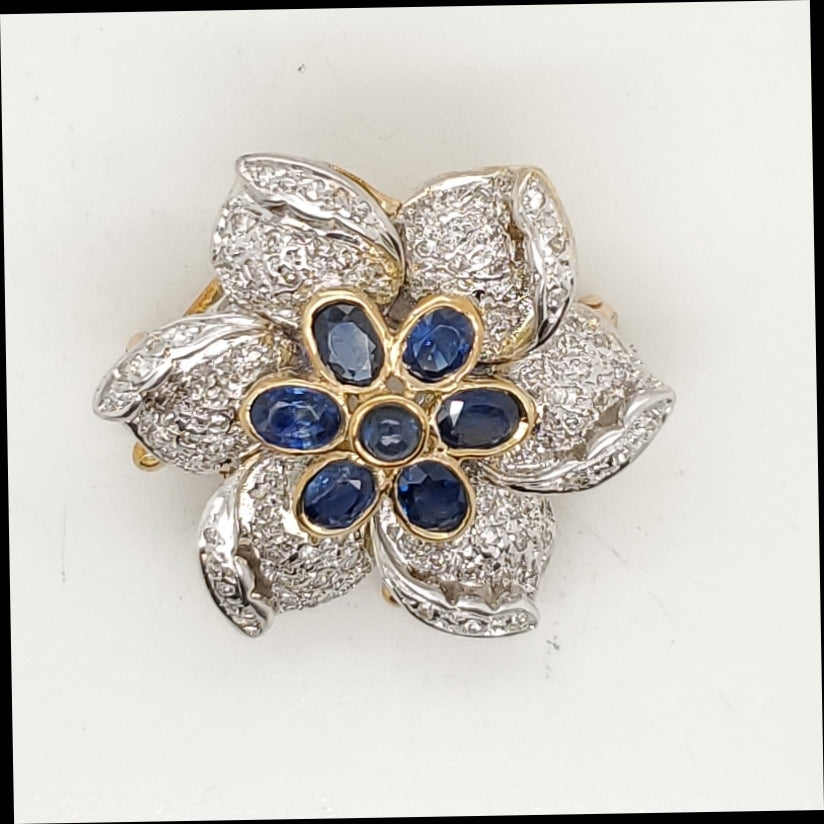 18kt White Gold Diamond and Sapphire Brooch/Pendant