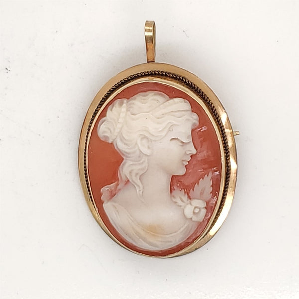 Vintage 14Kt Yellow Gold Carved Shell Cameo Pendant Brooch
