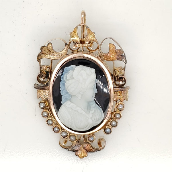 Antique Victorian 14kt Yellow Gold Hard Stone Cameo Brooch/Pendant