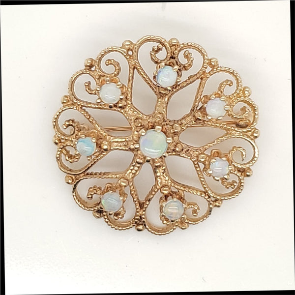 Vintage 14kt Yellow Gold Opal Sunburst Brooch