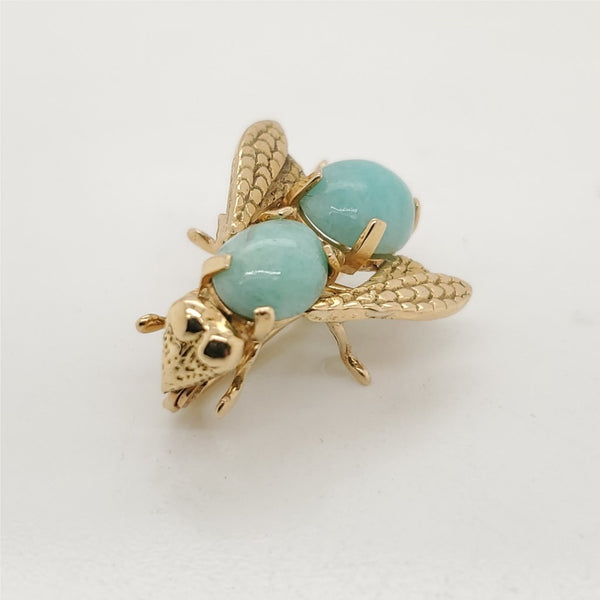 Vintage 18Kt Yellow Gold and Turquoise Bee Pin