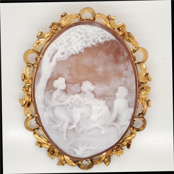 Antique Victorian 18kt Yellow Gold Carved Shell Cameo Brooch and Pendant