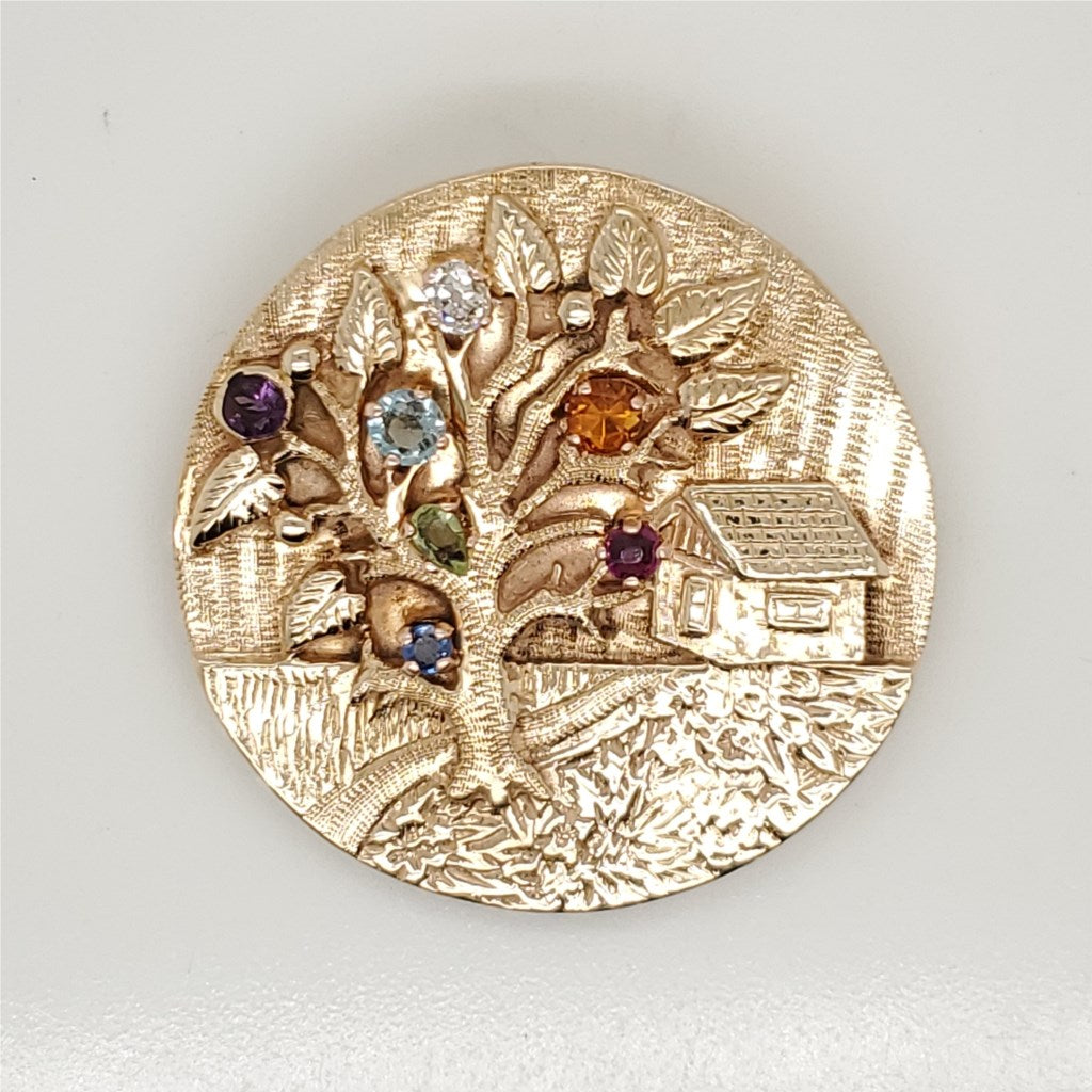 Vintage 14kt Yellow Gold and Gemstone Tree of Life Charm/Pendant