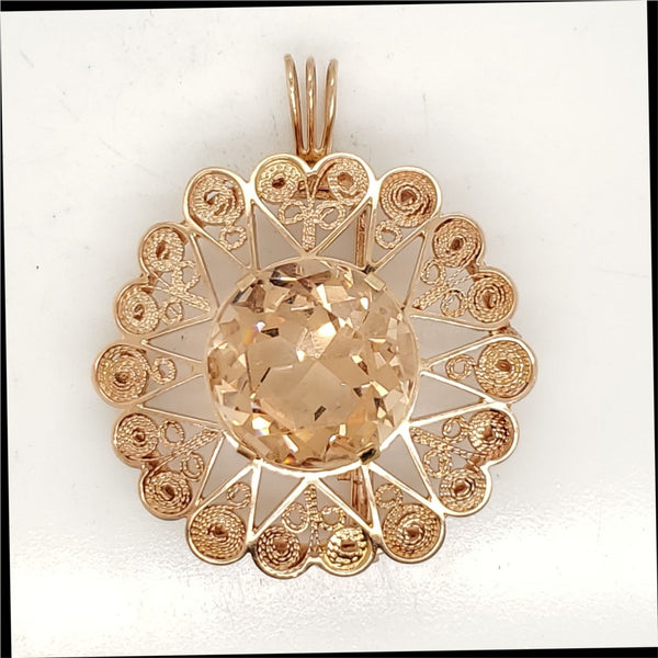 Vintage 14kt Yellow Gold Citrine Brooch Pendant