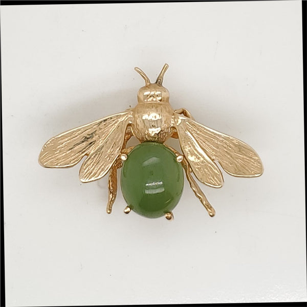 Vintage 14Kt Yellow Gold Jade Bee Brooch