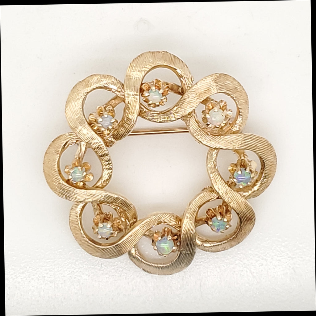 Vintage 14kt Yellow Gold and Opal Brooch