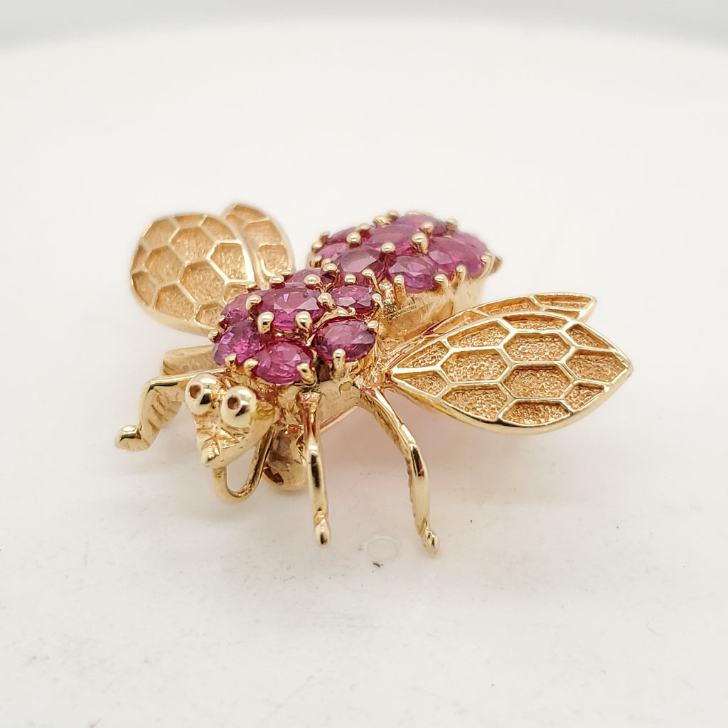 14Kt Yellow Gold and Ruby Bee Pin