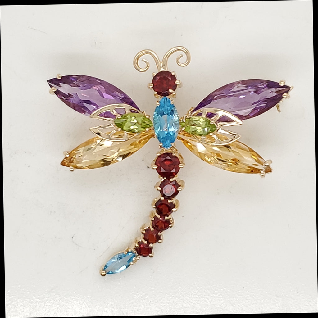 14kt Yellow Gold and Gemstone Dragonfly Brooch