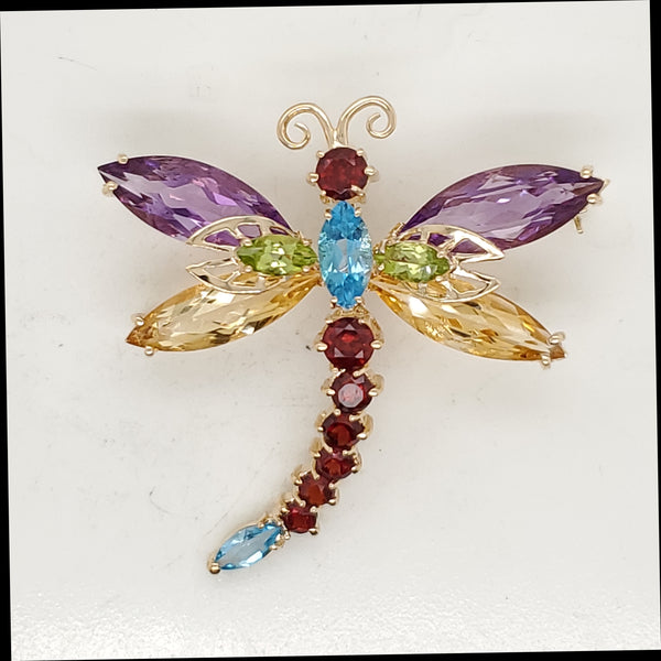 14kt Yellow Gold and Gemstone Dragonfly Brooch