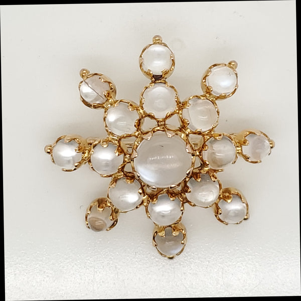 Vintage 14kt Yellow Gold Moonstone Sunburst Brooch