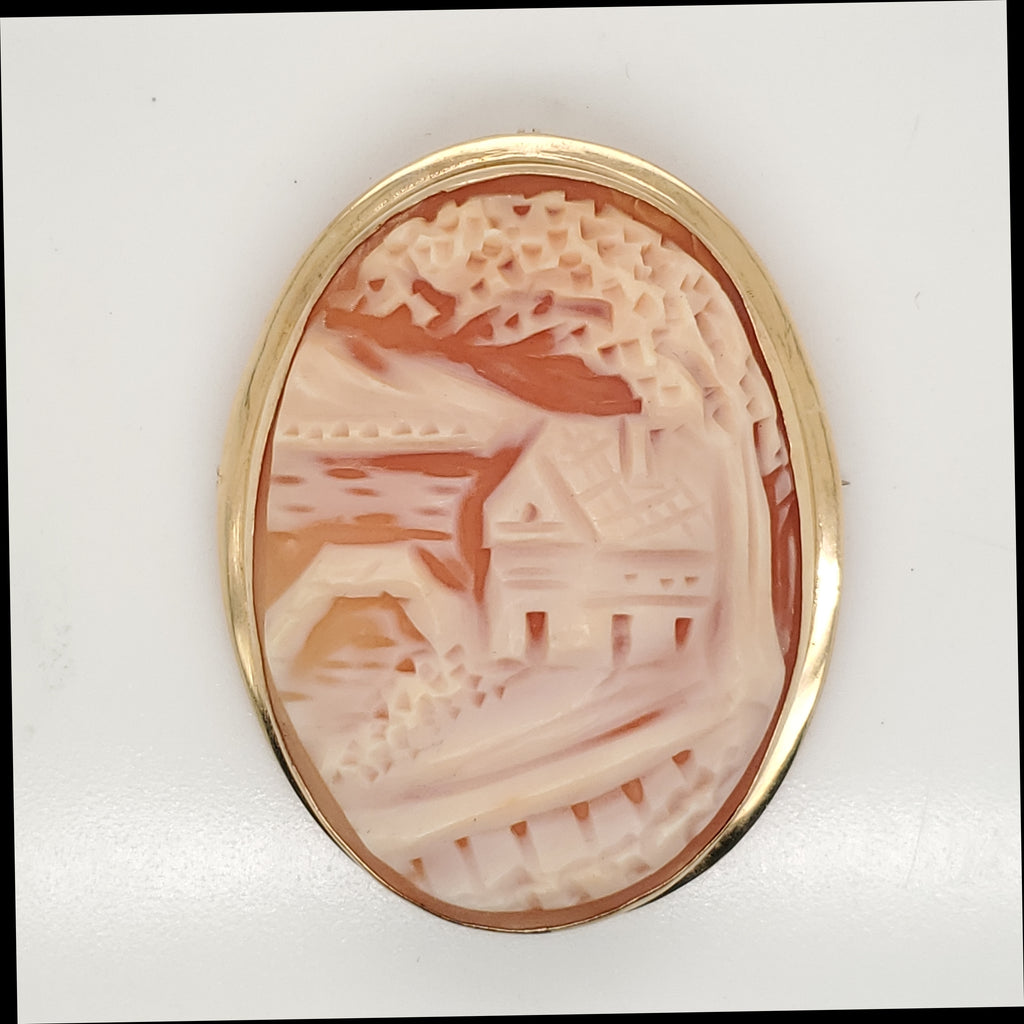 Vintage 14Kt Yellow Gold Carved Shell Cameo Pendant Brooch