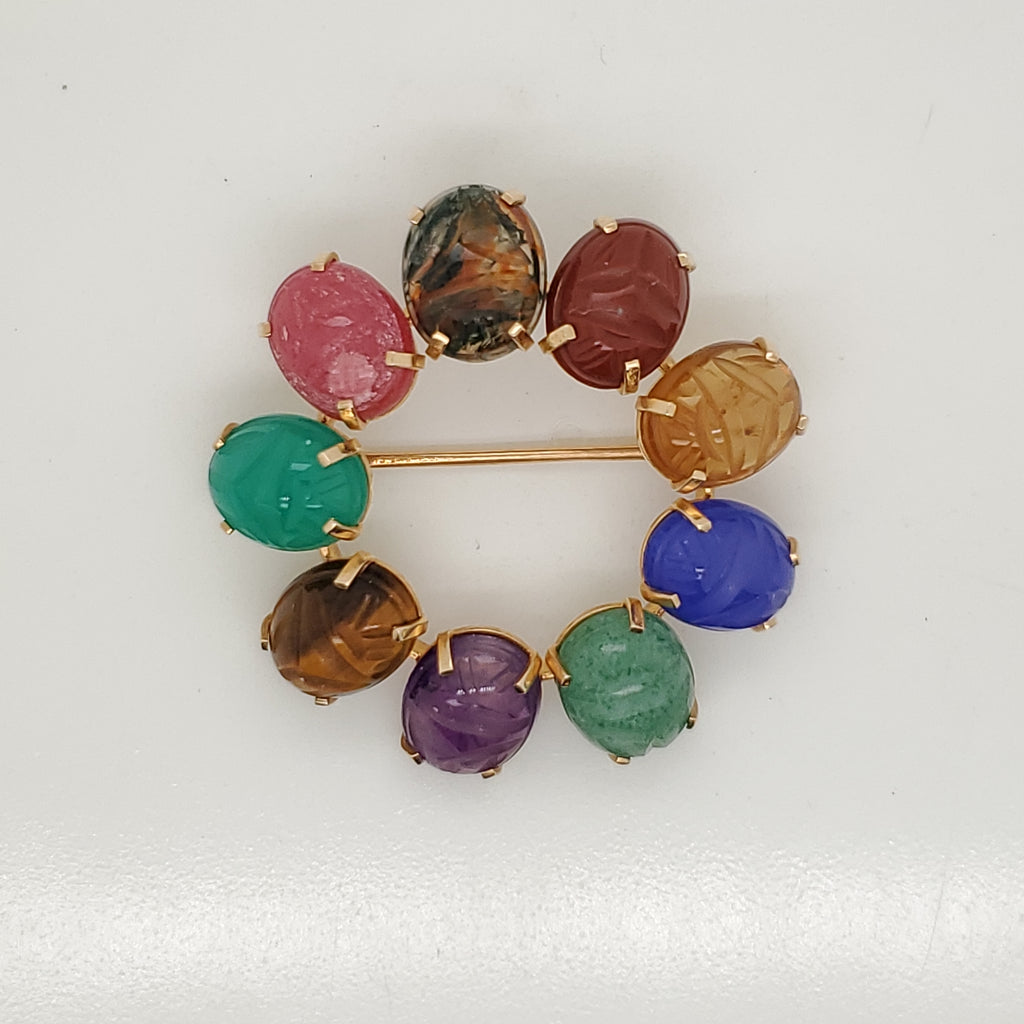 Vintage Mid-century 14kt gold scarab brooch