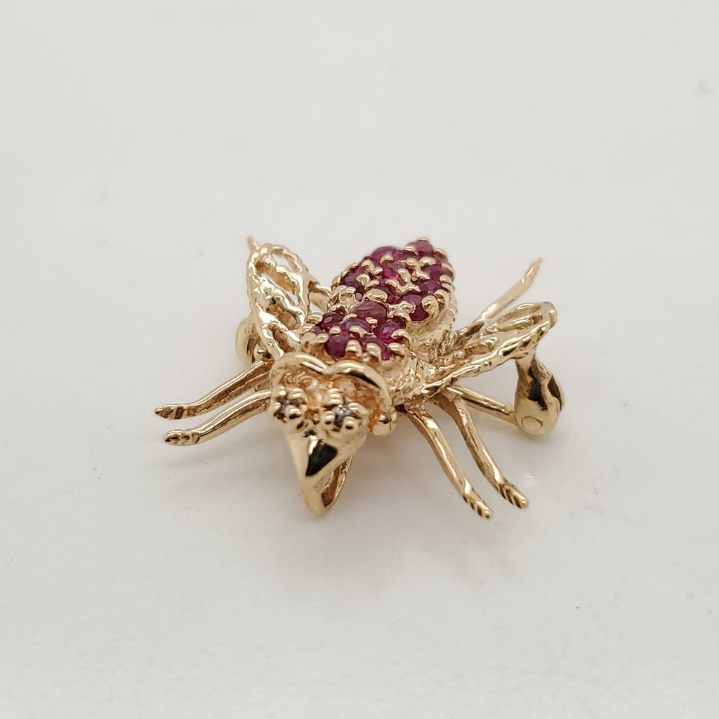 14Kt Yellow Gold Diamond and Ruby Bee Pin