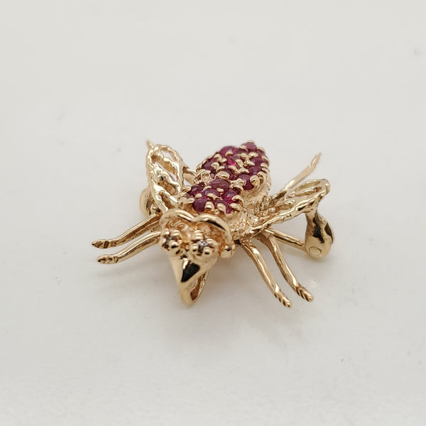 14Kt Yellow Gold Diamond and Ruby Bee Pin