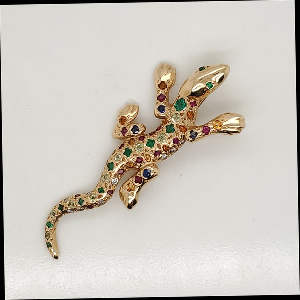 Vintage 14Kt Yellow Gold and Gemstone Lizard Brooch or Pendant