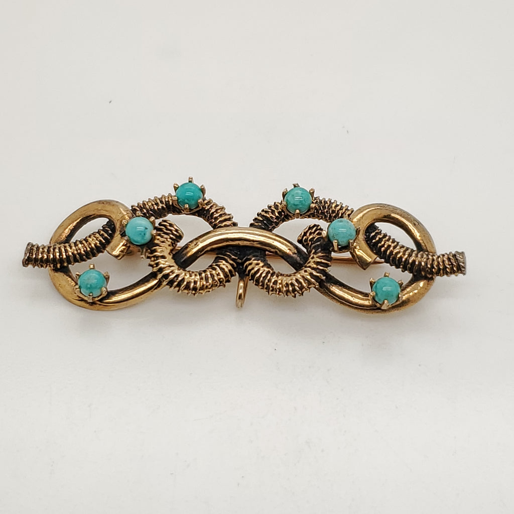 Vintage 14kt Yellow Gold Turquoise Brooch