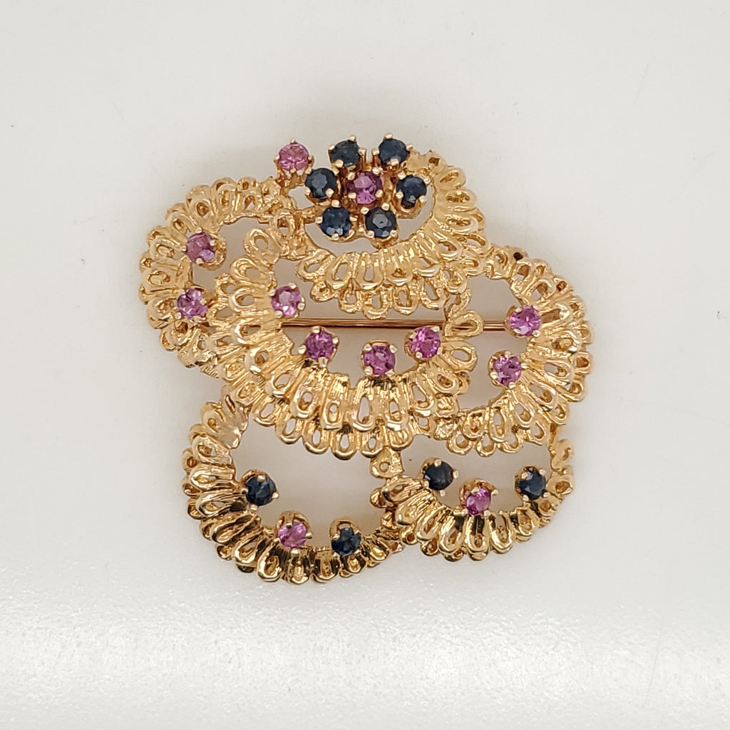 14Kt Gold And Precious Gemstone Butterfly Brooch/Pendant