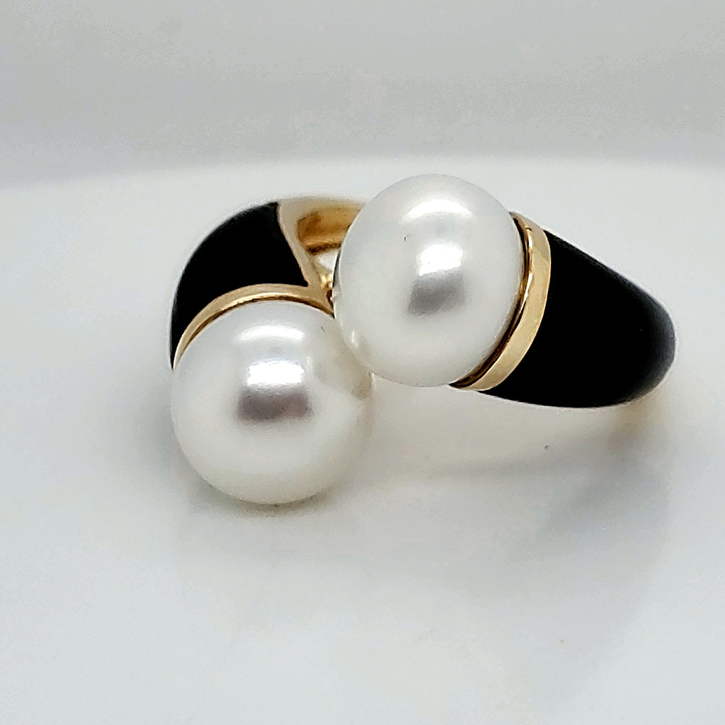 14KT Yellow Gold, Pearl & Black Onyx Bypass Ring