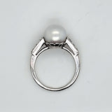 14kt White Gold Cultured Pearl and Diamond Ring