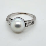 14kt White Gold Cultured Pearl and Diamond Ring