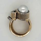 Vintage 18kt Yellow Gold Pearl and Diamond Ring