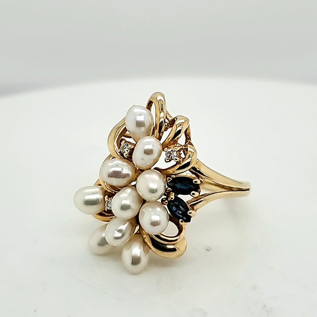14kt Yellow gold Pearl and Sapphire Ring