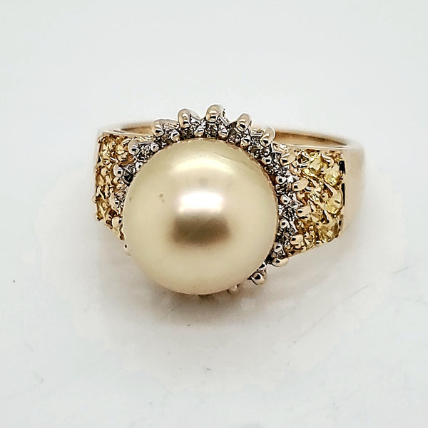 14kt Golden Pearl Diamond and Citrine Ring