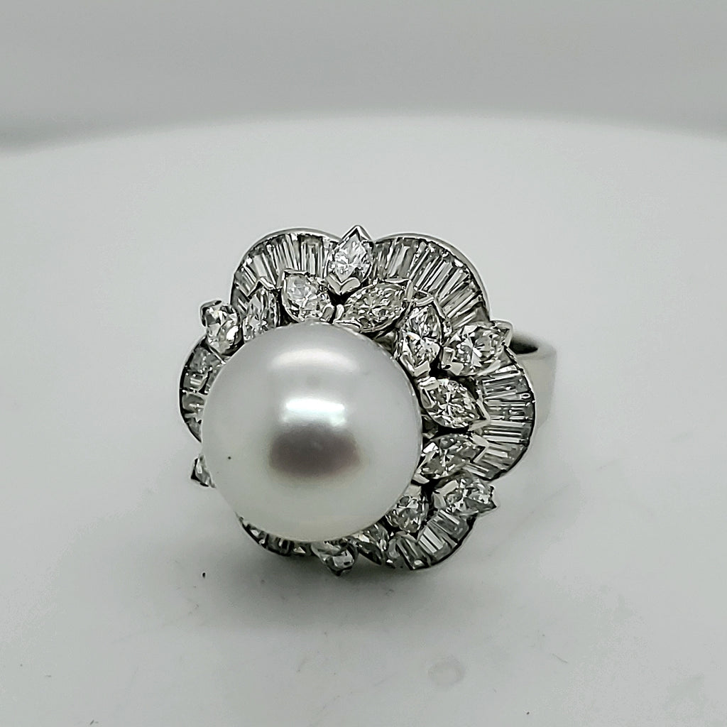 Platinum South Seas Pearl and Diamond Ring