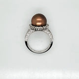 18kt White gold Brown Pearl and Diamond Ring