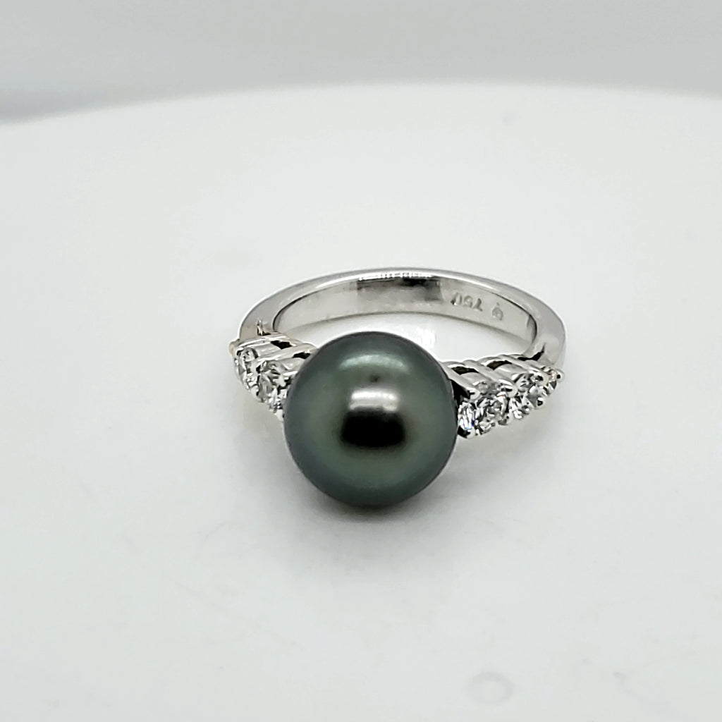 Mikimoto 18kt White Gold Tahitian Pearl and Diamond Ring